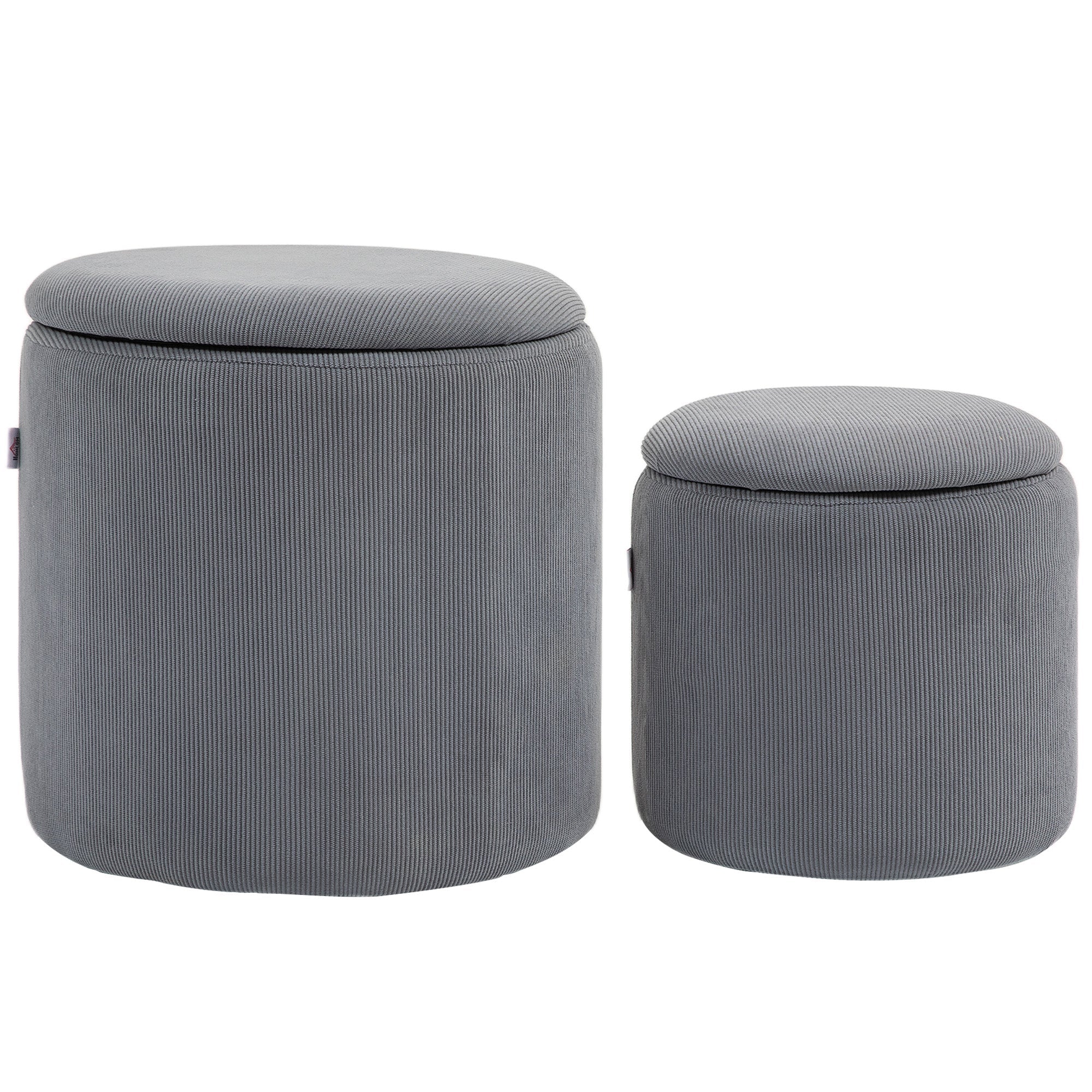 Set of Two Corduroy Storage Ottomans - Grey
