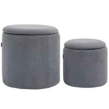 Set of Two Corduroy Storage Ottomans - Grey