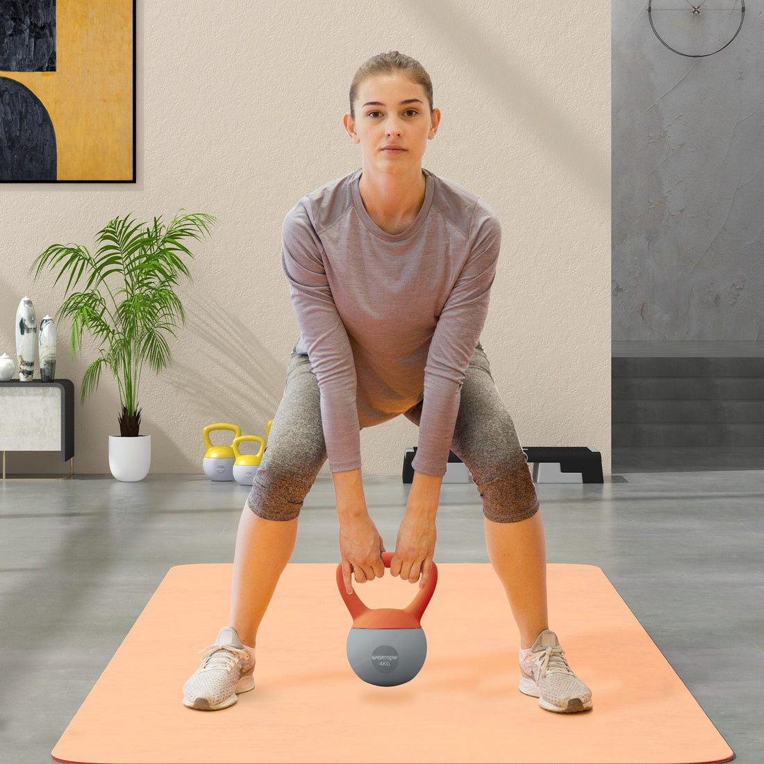 SPORTNOW 4KG Soft Kettlebell, Kettlebell with Non-Slip Handle for Home Gym, Weight Lifting, Strength Training, Orange/Grey