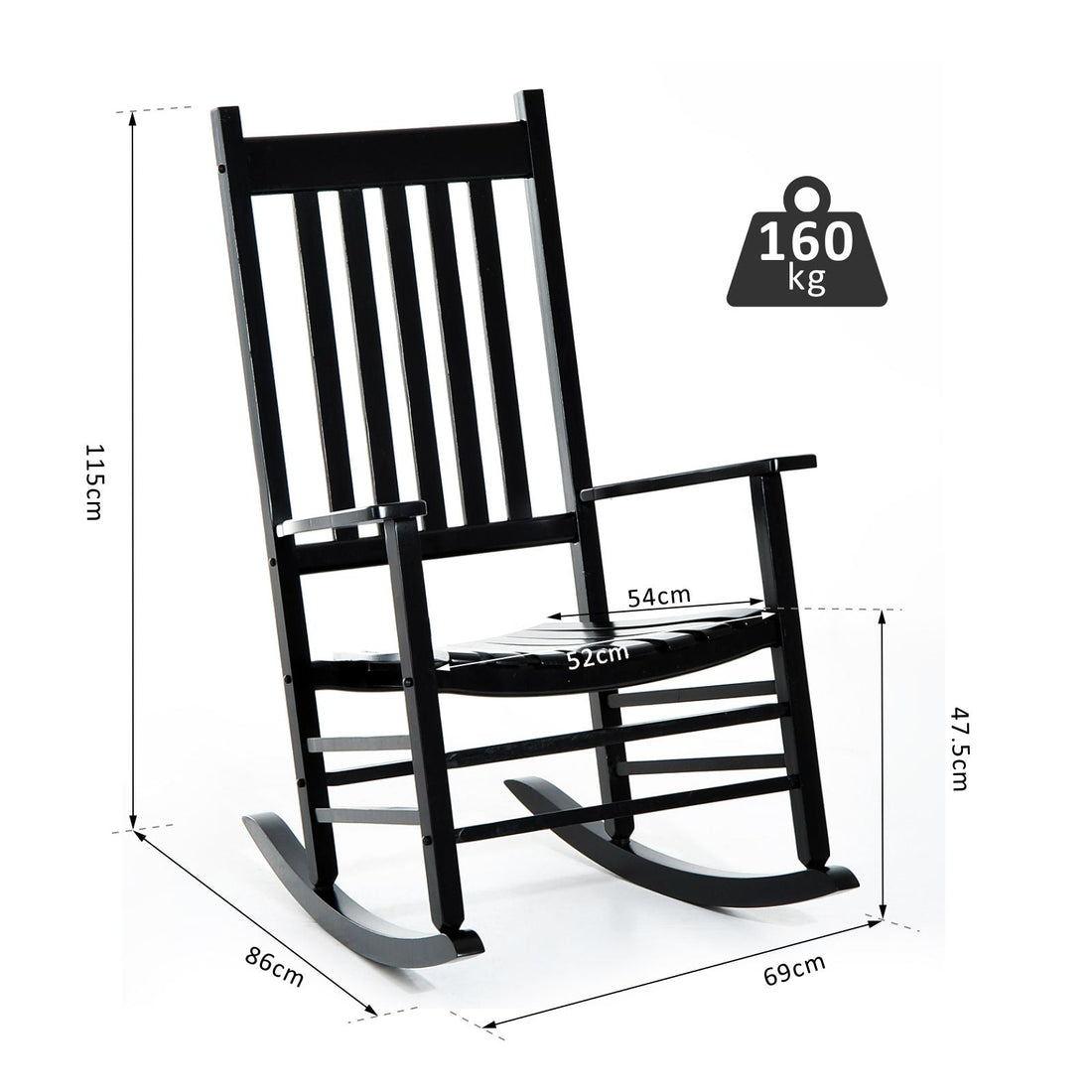 Outdoor Porch Rocking Chair Armchair Wooden Patio Rocker Balcony Deck Garden Seat Black