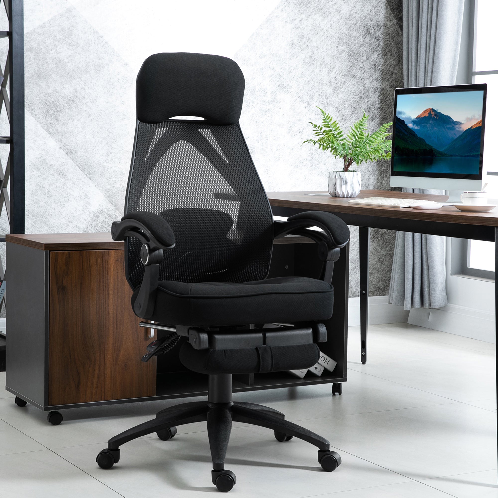 Office Chair with Footrest,High Back Swivel Desk Chair with Adjustable Height and Headrest for Home Office, Black