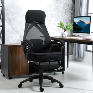 Office Chair with Footrest,High Back Swivel Desk Chair with Adjustable Height and Headrest for Home Office, Black