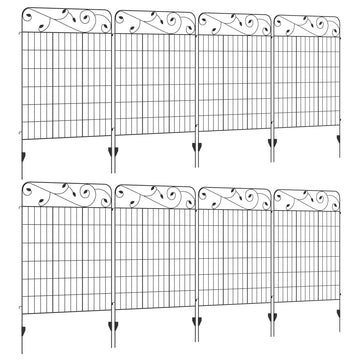 Decorative Garden Fencing, 8PCs 43in x 23ft Outdoor Picket Fence Panels, Rustproof Metal Wire Landscape Flower Bed Border Edging Animal Barrier, Black
