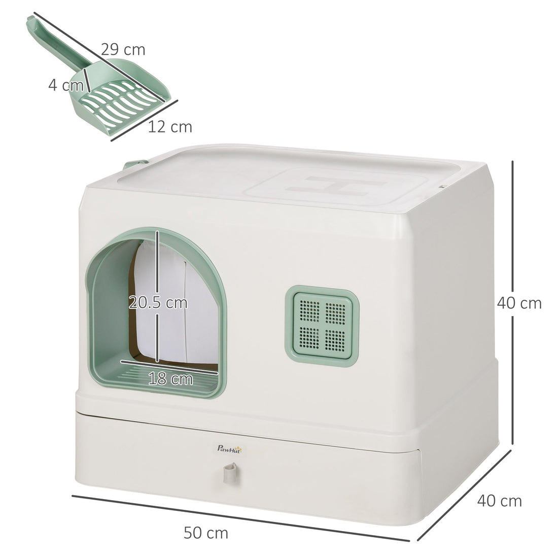 Cat Litter Box, Hooded Cat Litter Tray, with Drawer Pan, Scoop, Deodorants