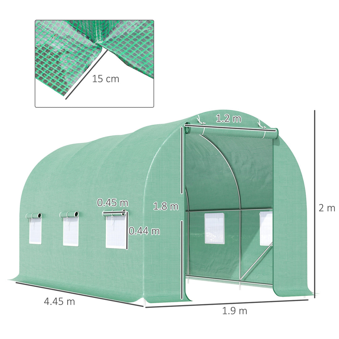 4.5m x 2m x 2m Walk-in Tunnel Greenhouse Garden Plant Growing House with Door and Ventilation Window, Green