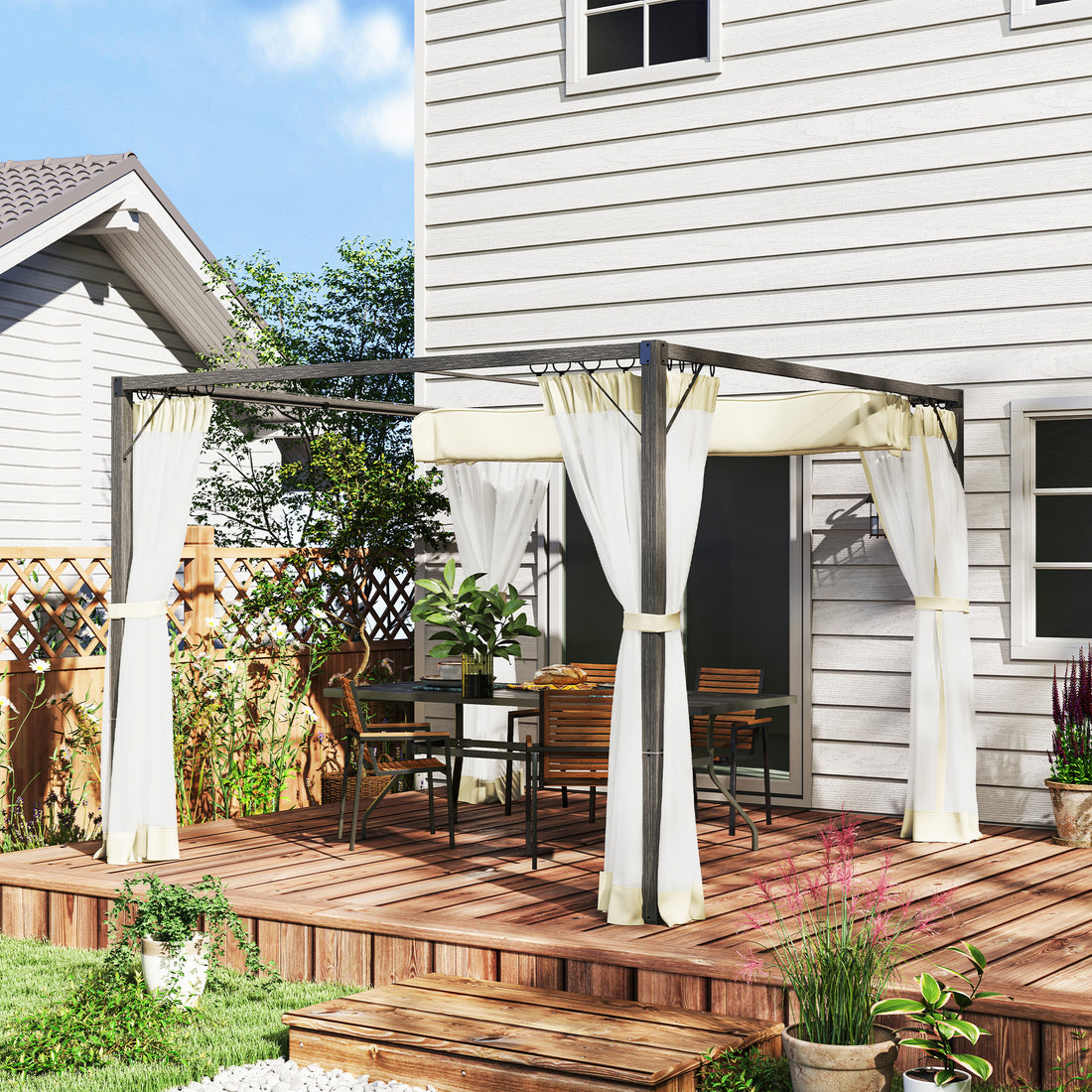 3 x 3m Aluminium Frame Pergola, with Retractable Roof - Khaki