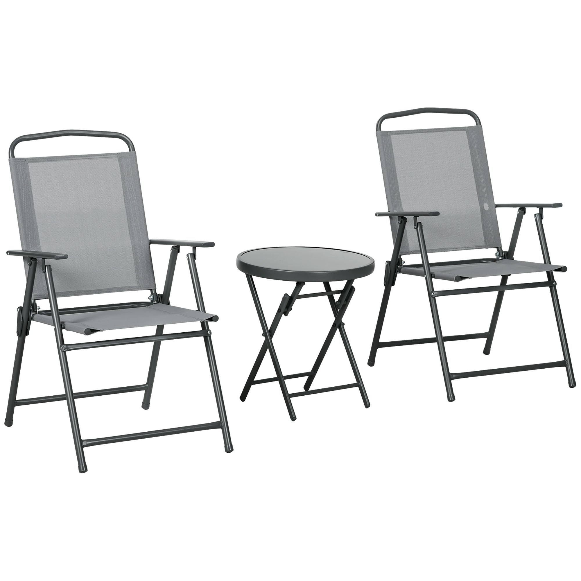 Three-Piece Garden Seat Set, with Glass-Top Table - Light Grey