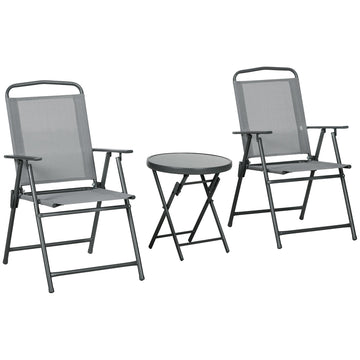 Three-Piece Garden Seat Set, with Glass-Top Table - Light Grey