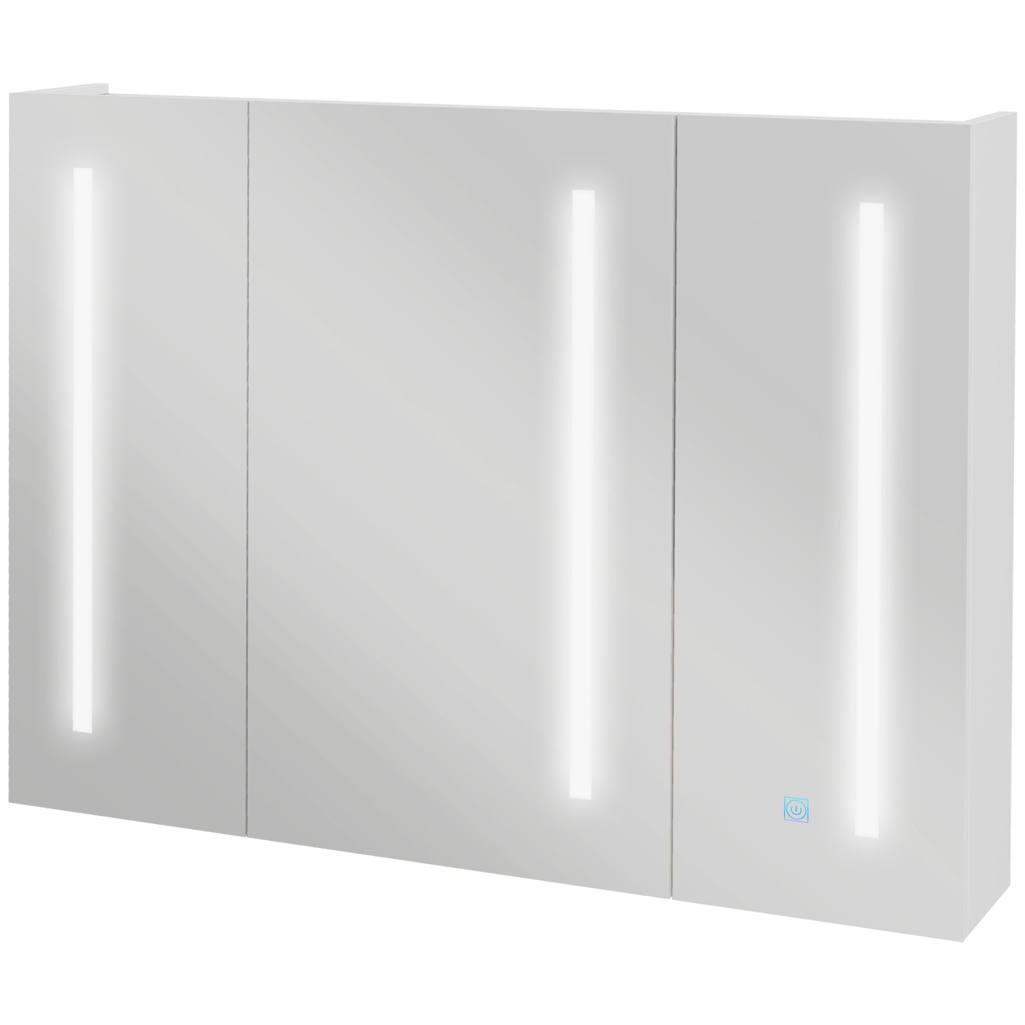 Bathroom Mirror Cabinet with Light, Bathroom Storage Cupboard with USB Charge, Adjustable Shelf, 90x15x70cm, White