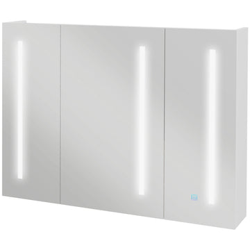 Bathroom Mirror Cabinet with Light, Bathroom Storage Cupboard with USB Charge, Adjustable Shelf, 90x15x70cm, White
