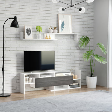 TV Cabinet with Wall Shelf for Wall-Mounted 65" TVs or Standing 40" TVs - White and Grey