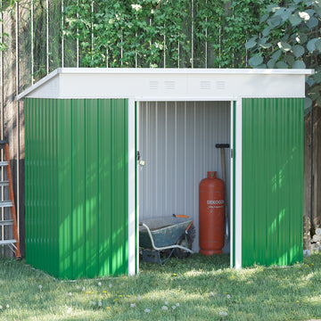 7.6 x 4.3ft Garden Storage Shed with Lockable Sliding Doors and Ventilation, Metal Garden Tool Storage House, Green