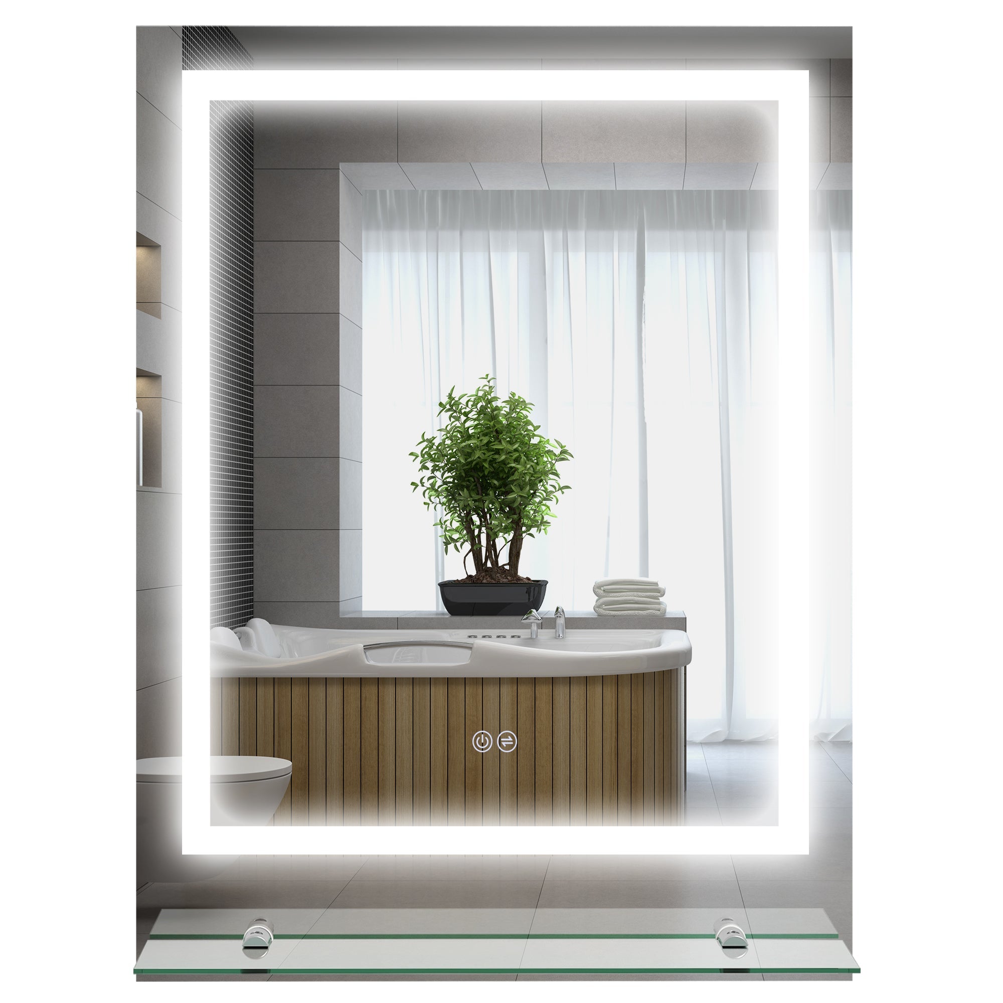 Large Vanity Mirror with Lights and Shelf, Illuminated bathroom Mirror with 3 Colour Brightness, Smart Touch, Anti-Fog