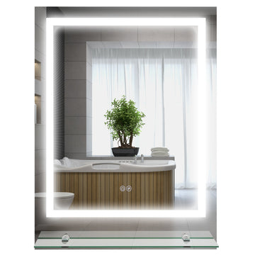 Large Vanity Mirror with Lights and Shelf, Illuminated bathroom Mirror with 3 Colour Brightness, Smart Touch, Anti-Fog
