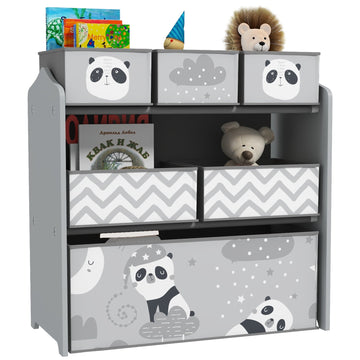 Kids Storage Unit, Toy Storage Organiser, with Six Fabric Bins, for Bedrooms, Playrooms, Nurseries - Grey