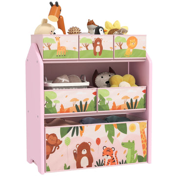 3-Tier Kids Toy Storage Unit with 6 Removable Storage Boxes, for Playroom, Bedroom, Children's Room, Nursery, Pink