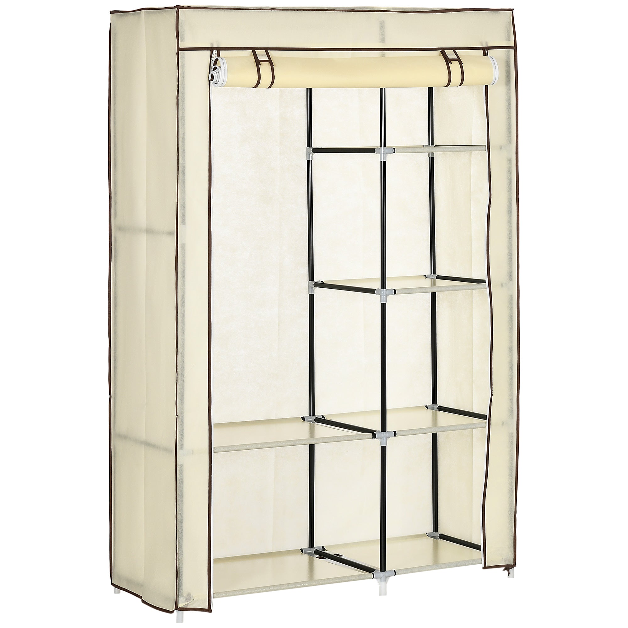 Fabric Wardrobe, Portable Wardrobe with 6 Shelves, 1 Hanging Rail, Foldable Closets, 103 x 43 x 162.5 cm, Cream White