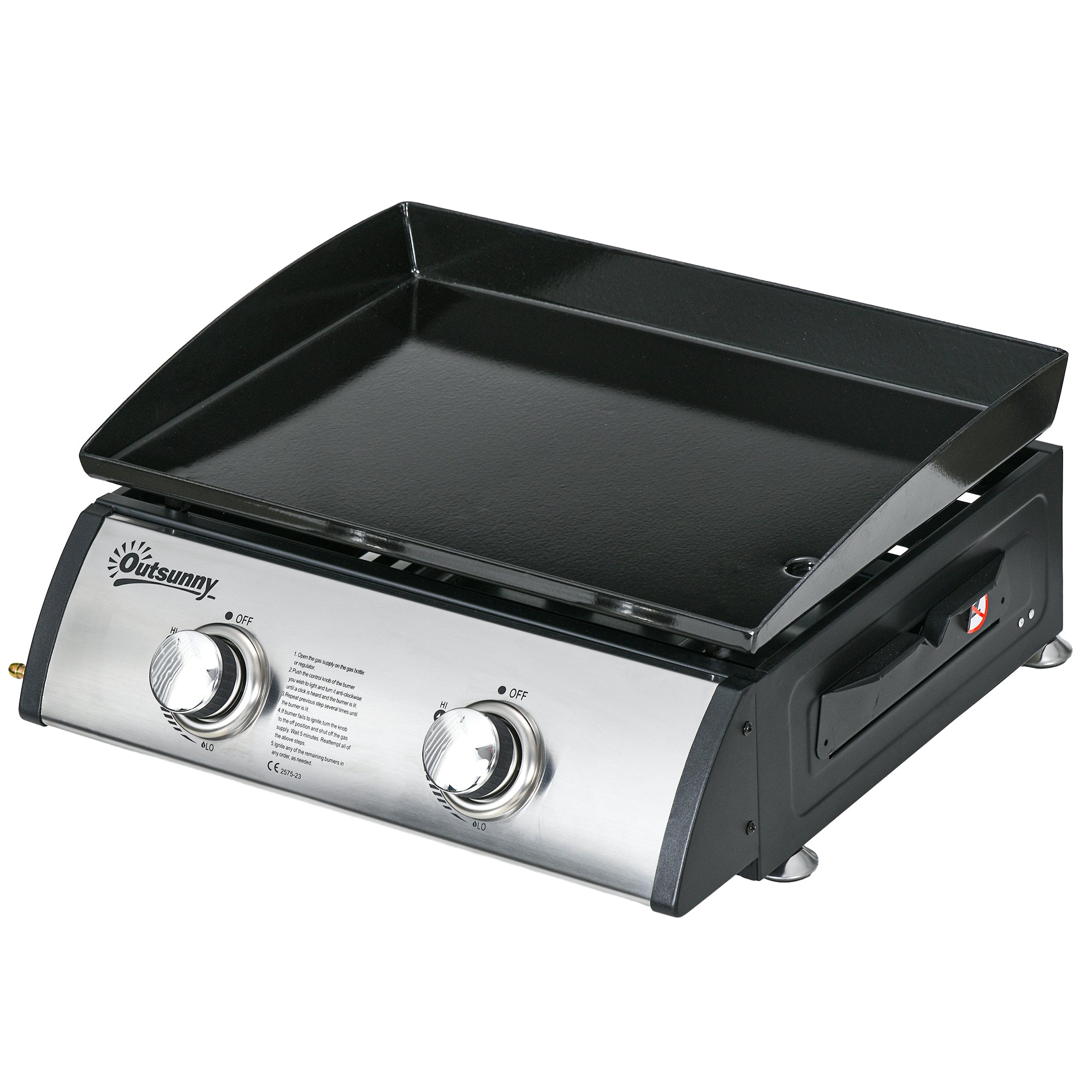 Portable Tabletop Gas Plancha Grill w/ 2 Stainless Steel Burner, 10kW, Non-Stick Griddle for BBQ Camping Picnic Party