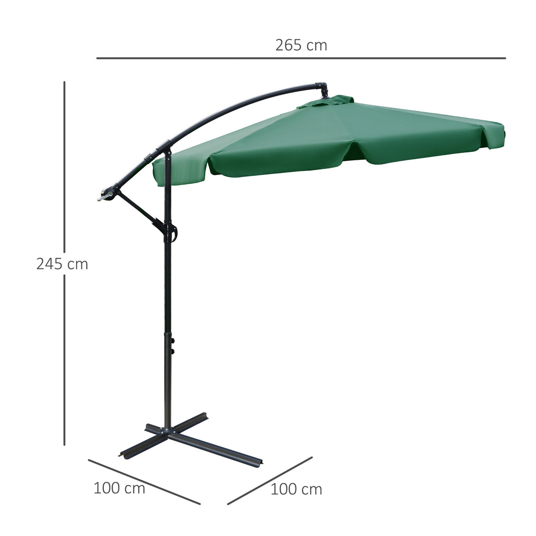 2.7m Garden Parasol Cantilever Umbrella with Crank Handle and Cross Base for Outdoor, Hanging Sun Shade, Green