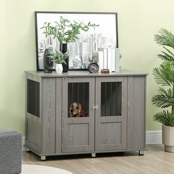 Dog Crate Table for Medium and Large Dogs with Magnetic Door for Indoor Use, 114 x 60 x 82 cm, Grey