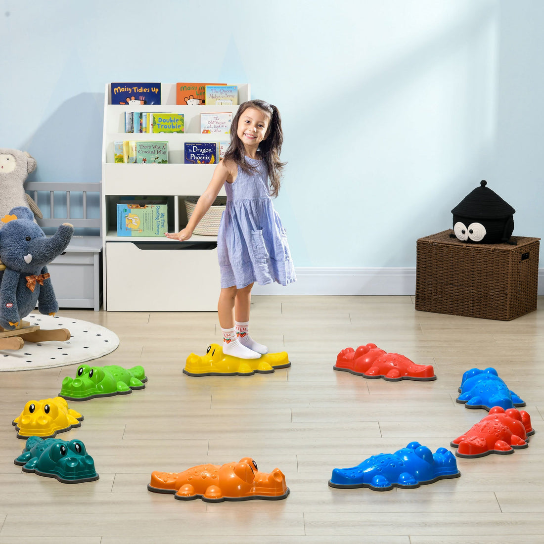 9PCs Kids Stepping Stones, Crocodile-Designed Sensory Toys, with Anti-Slip Edge Balance River Stones