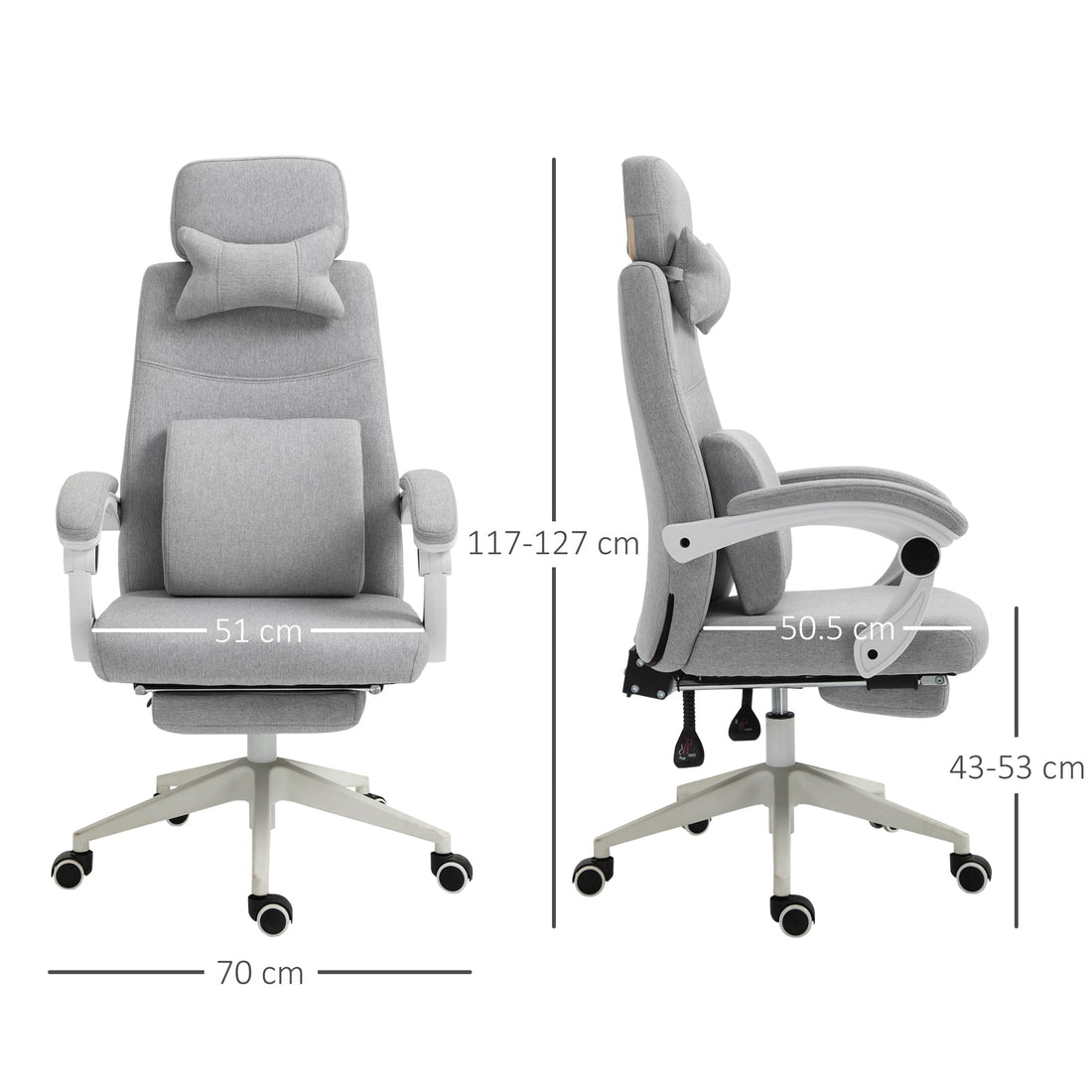 Office Chair, Ergonomic Desk Chair, High Back Fabric Work Chair with 160° Reclining Backrest, Retractable Footrest, Neck and Lumbar Pillow for Home and Study, Grey