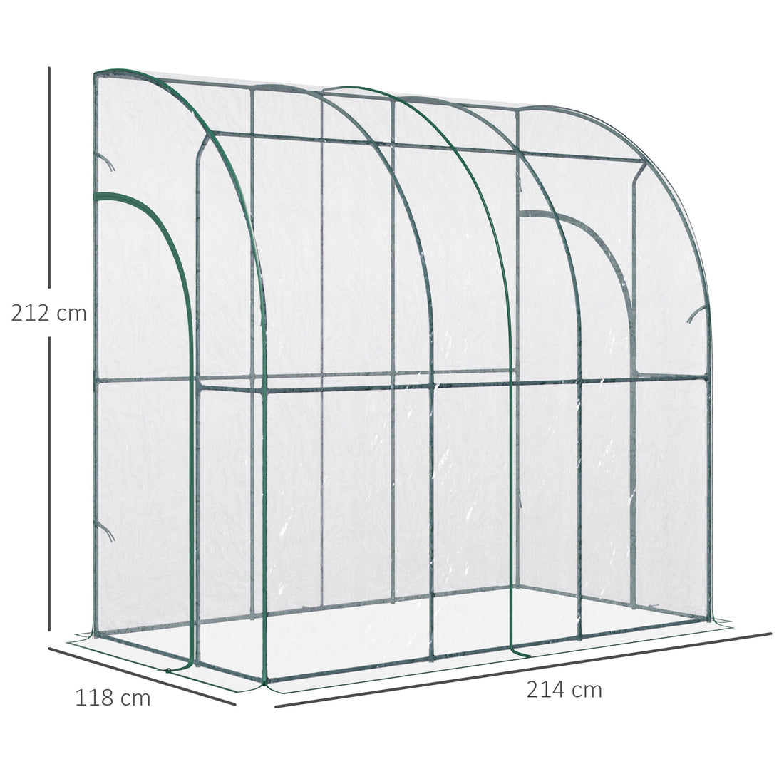 Walk-In Greenhouse, Lean-to Small Greenhouse with Zipped Roll Up Doors, Tomato Greenhouse with Plastic Cover and Sloping Top for Flowers, Vegetables and Herbs, 214cm x 118cm x 212cm, Clear