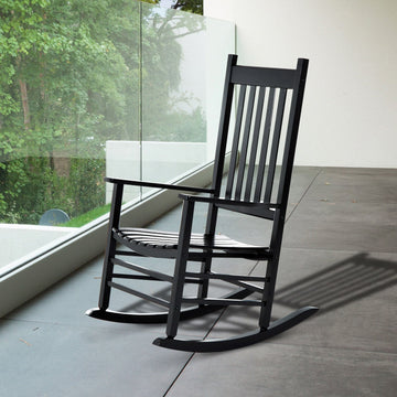 Outdoor Porch Rocking Chair Armchair Wooden Patio Rocker Balcony Deck Garden Seat Black