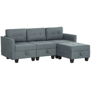 HOMCOM 'L' Shape Modular Sofa, with Storage - Dark Grey