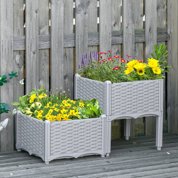 Set of 2 26L Garden Raised Bed Elevated Patio Flower Plant Planter Box PP Vegetables Planting Container, Grey