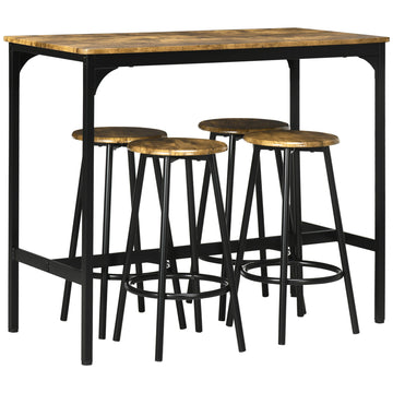Five-Piece Industrial-Style Bar Table Set - Brown/Black