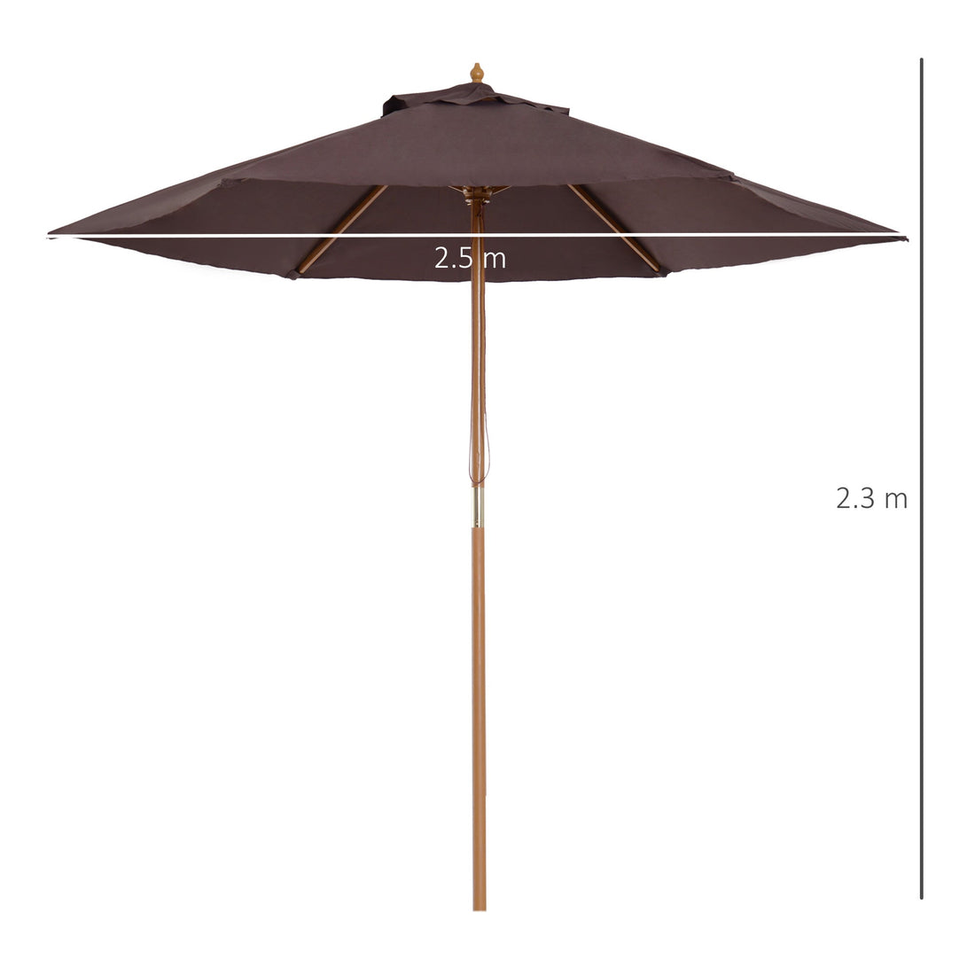 2.5m Wood Garden Parasol Sun Shade Patio Outdoor Wooden Umbrella Canopy Coffee