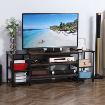 TV Unit Cabinet for TVs up to 60 Inches, Industrial TV Stand with Storage Shelves for Living Room, Brown and Black