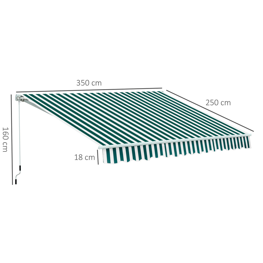 Manual Retractable Awning, size (3.5m x2.5m)-Dark Green/White Stripes