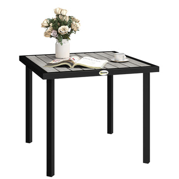 Square Garden Dining Table with 5.4cm Parasol Hole, Slatted Top, Metal Frame, 86 x 86 x 71 cm, Light Grey