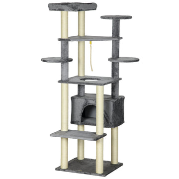 184cm Cat Tree for Indoor Cats, Modern Cat Tower with Cat Bed, Perches, Scratching Posts, Cat House - Grey
