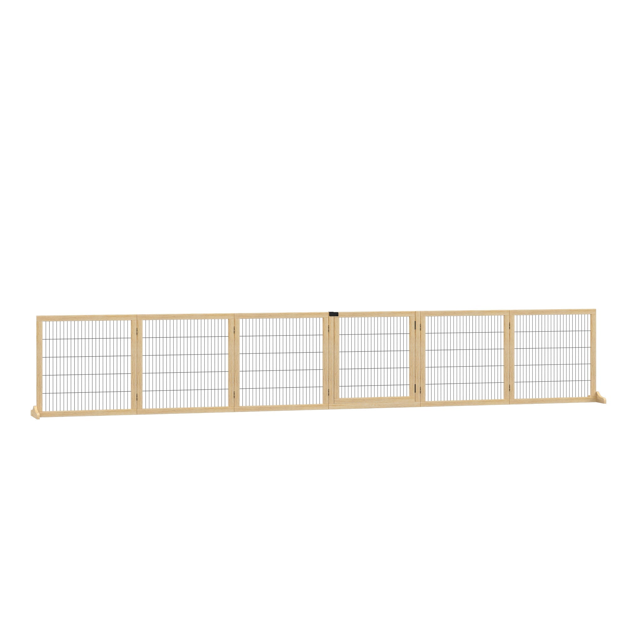 Wooden Pet Gate, Freestanding Dog Safety Barrier with Two Support Feet - Natural Tone