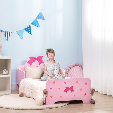 Princess-Themed Kids Toddler Bed w/ Cute Patterns, Safety Rails, for Ages 3-6 Years - Pink