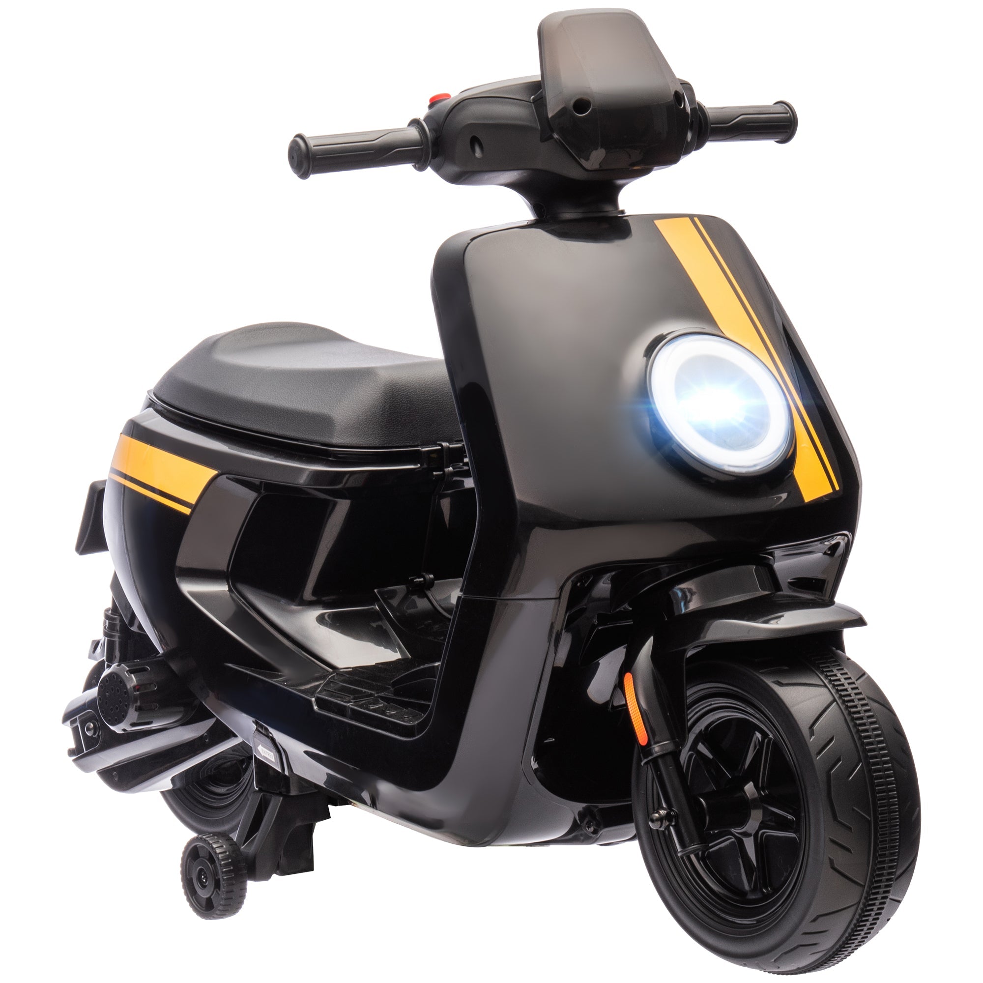6V Ride on Motorbike, Kids Electric Motorbike w/ Headlights, Music, Training Wheels, for Ages 18-36 Months, Black