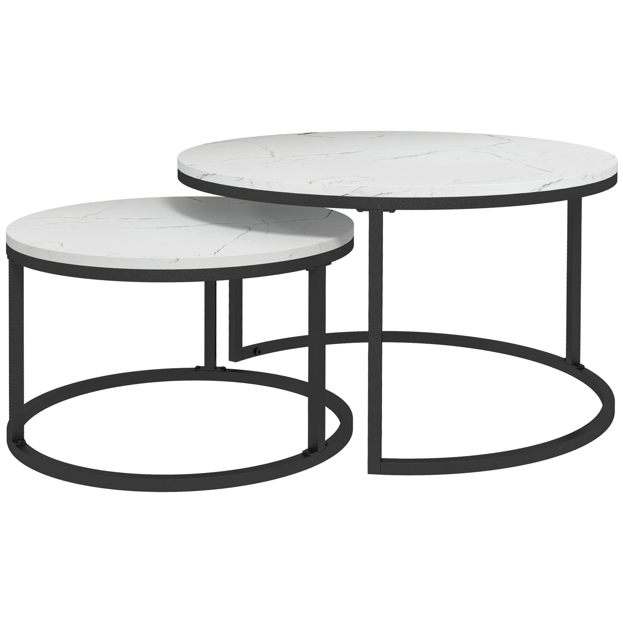 Set of Two Marble-Effect Stacking Tables - Black/White