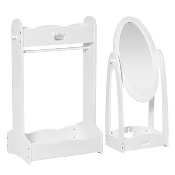 Kids Clothes Rail and Mirror Set 360° Rotation Free Standing Full Length Mirror and Hanging Rack with Storage Shelves Child's Dressing Mirror Garment Wardrobe White