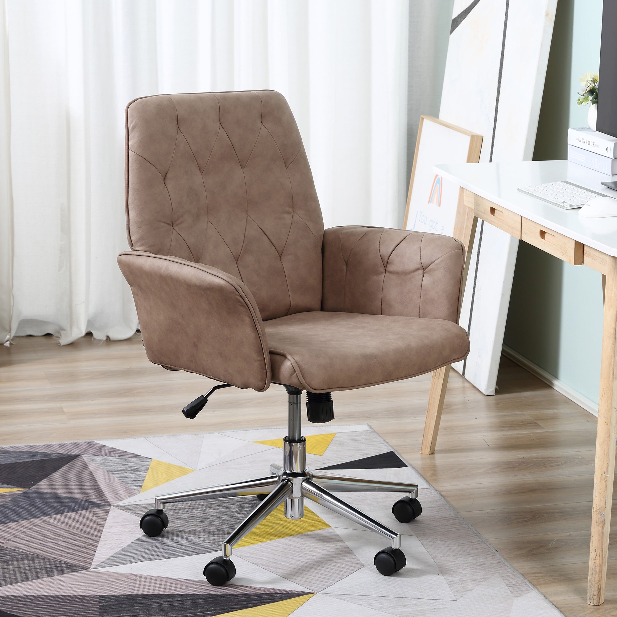 Office Desk Chair, Microfibre Vanity Chair with Height Adjustable, Armrest, Swivel Chair for Home, Coffee