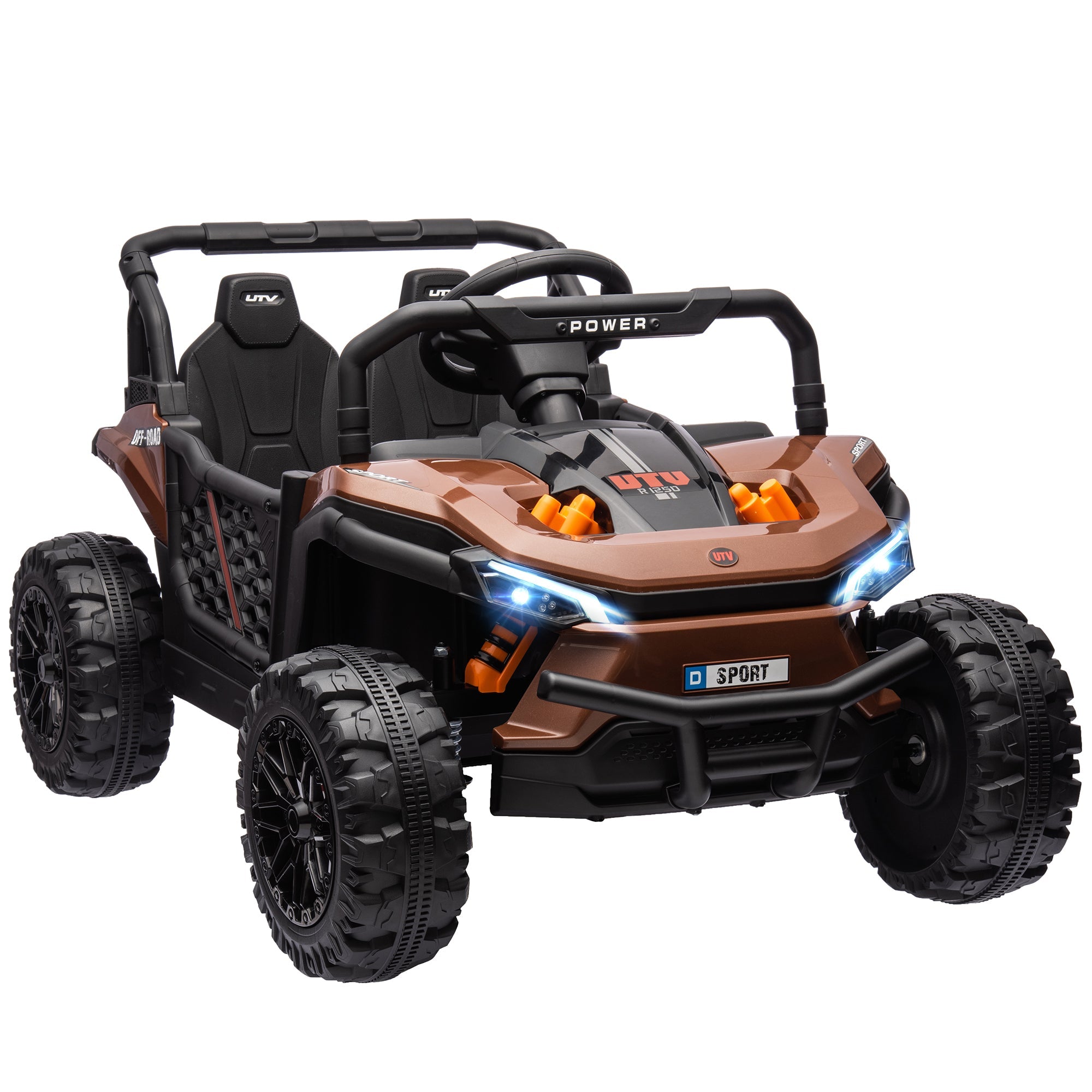 12V Battery Powered Ride on Truck w/ Remote, Four Suspension Wheels, Horn, Lights, Music, USB, for Ages 3-5 Years, Brown