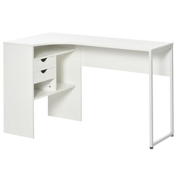 L Shaped Desk, 120cm Computer Desk, Corner Desk with 2 Drawers and 3 Storage Compartments for Home Office, Study Workstation, White
