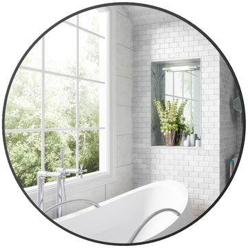 Round Bathroom Mirror, 70 x 70cm Steel Framed Wall Mirror, Decorative Mirror for Bedroom, Living Room, Entryway, Black