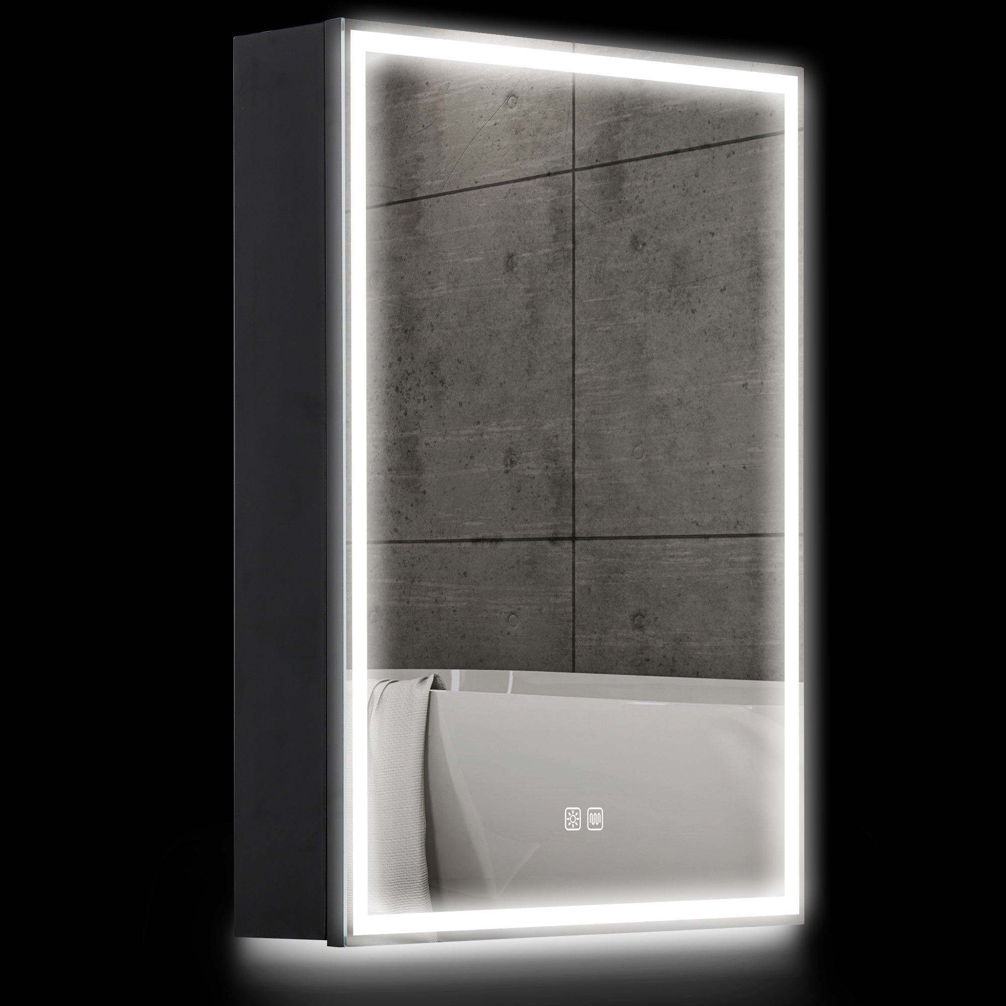 Bathroom Mirror Cabinet with LED Lights and Shaver Socket, 500 x 700 mm Wall Mounted Bathroom Cabinet with Mirror, Demister Pad, Dimmer, 3 Colours, Medicine Cabinet, Black