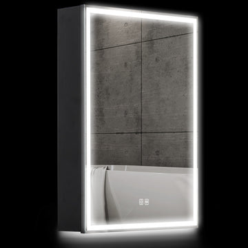 Bathroom Mirror Cabinet with LED Lights and Shaver Socket, 500 x 700 mm Wall Mounted Bathroom Cabinet with Mirror, Demister Pad, Dimmer, 3 Colours, Medicine Cabinet, Black