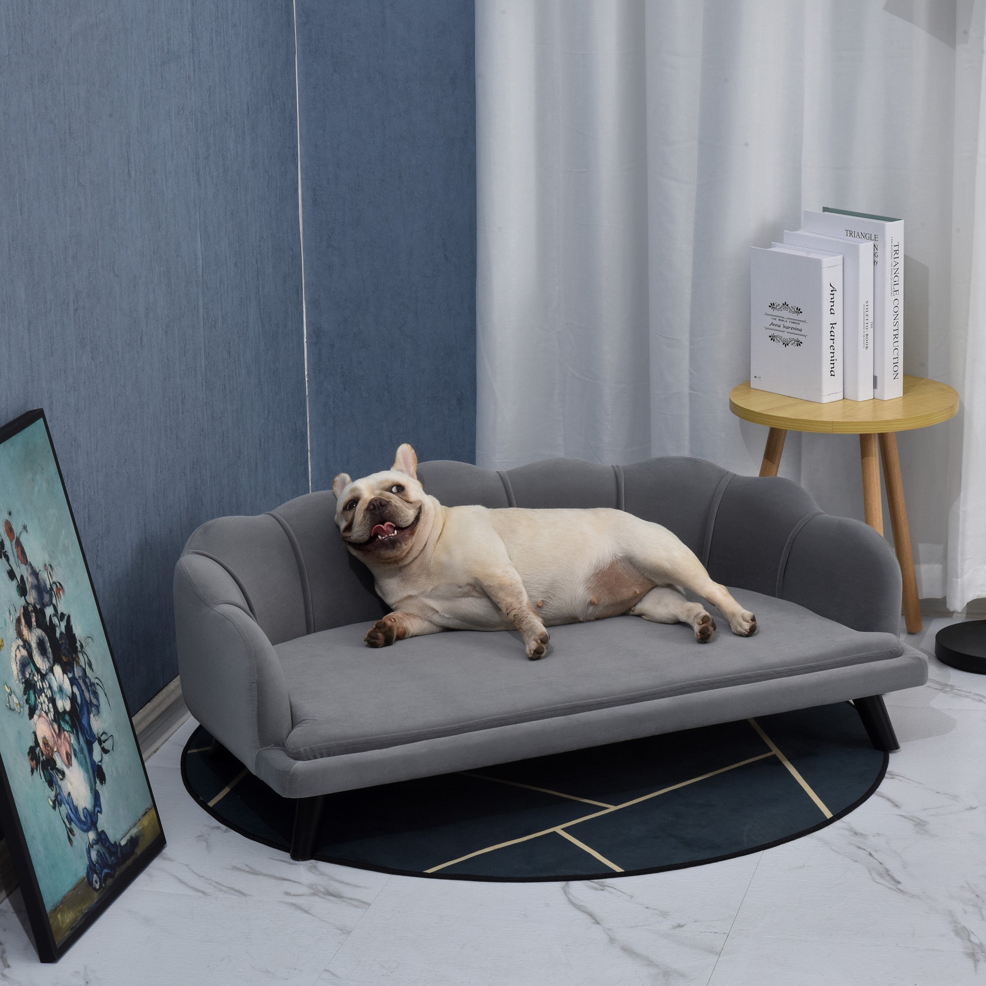 Dog Sofa, Pet Couch Bed for Medium, Large Dogs, with Legs, Cushion - Grey