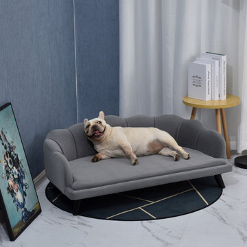 Dog Sofa, Pet Couch Bed for Medium, Large Dogs, with Legs, Cushion - Grey