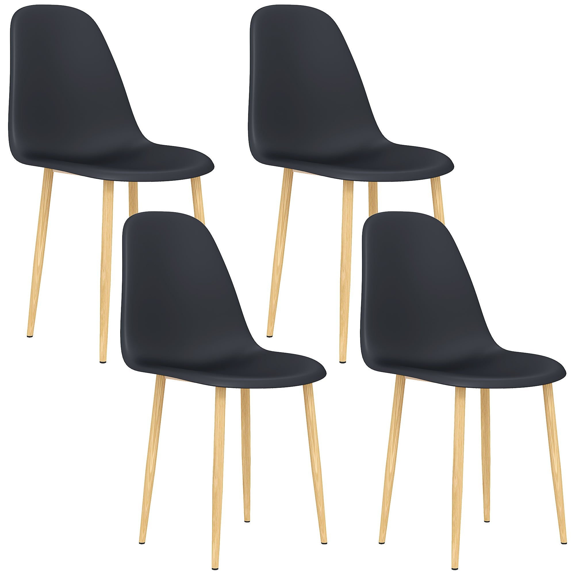 Modern Dining Chairs Set of 4, Kitchen Chairs with Backrest and Steel Legs for Dining Room, Living Room, Black